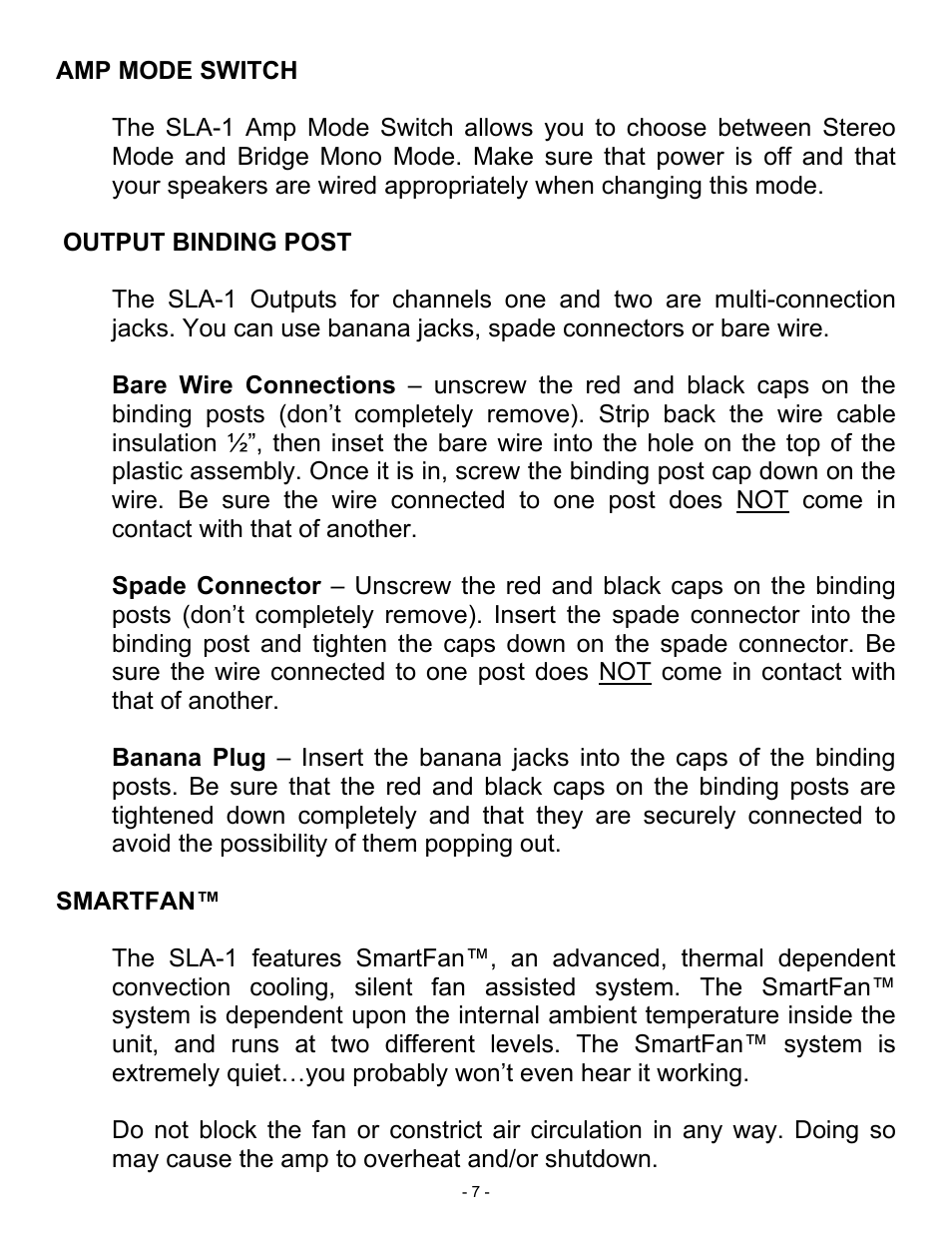 ART Pro Audio SLA1 - 100W Power Amplifier User Manual | Page 7 / 13