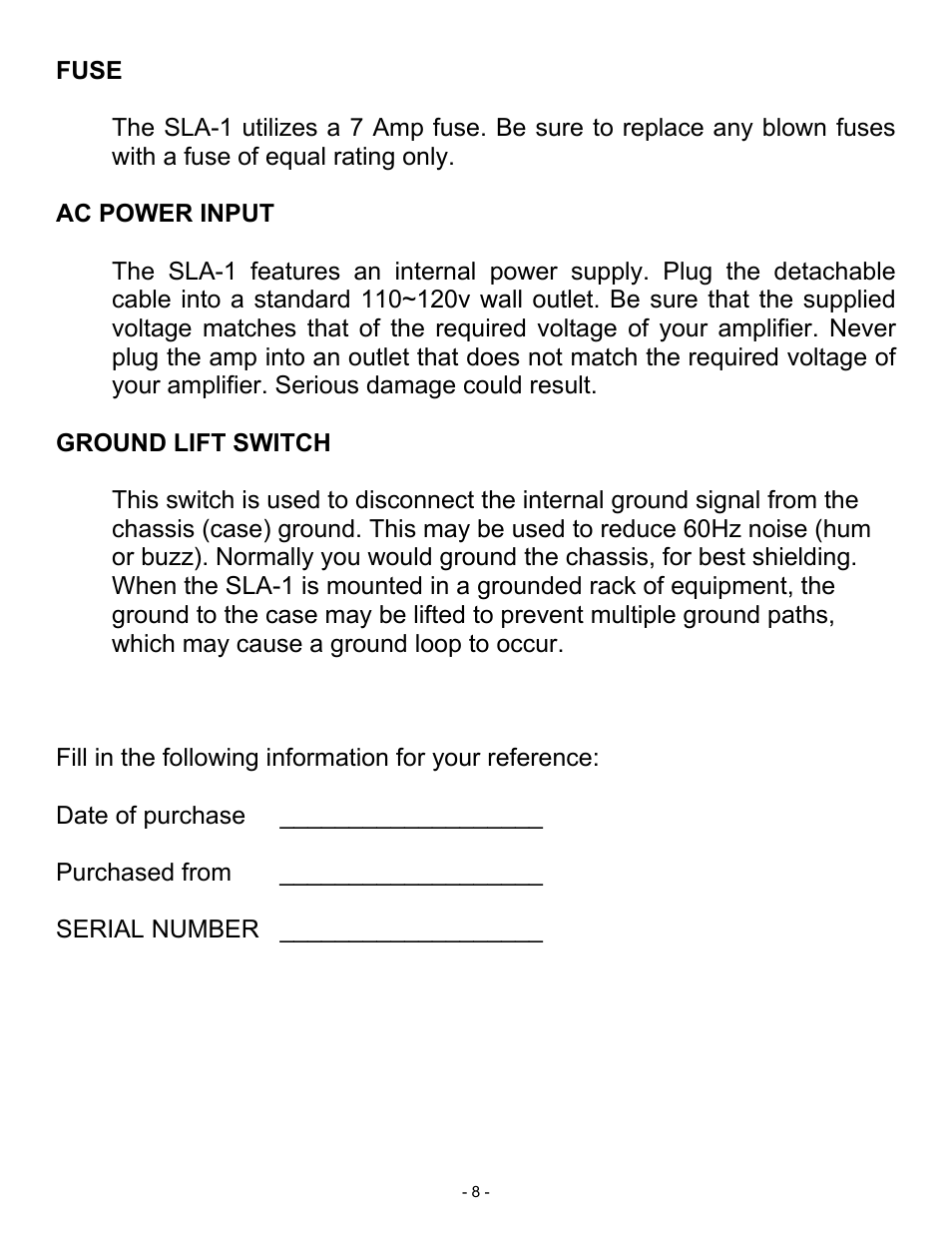 ART Pro Audio SLA1 - 100W Power Amplifier User Manual | Page 8 / 13
