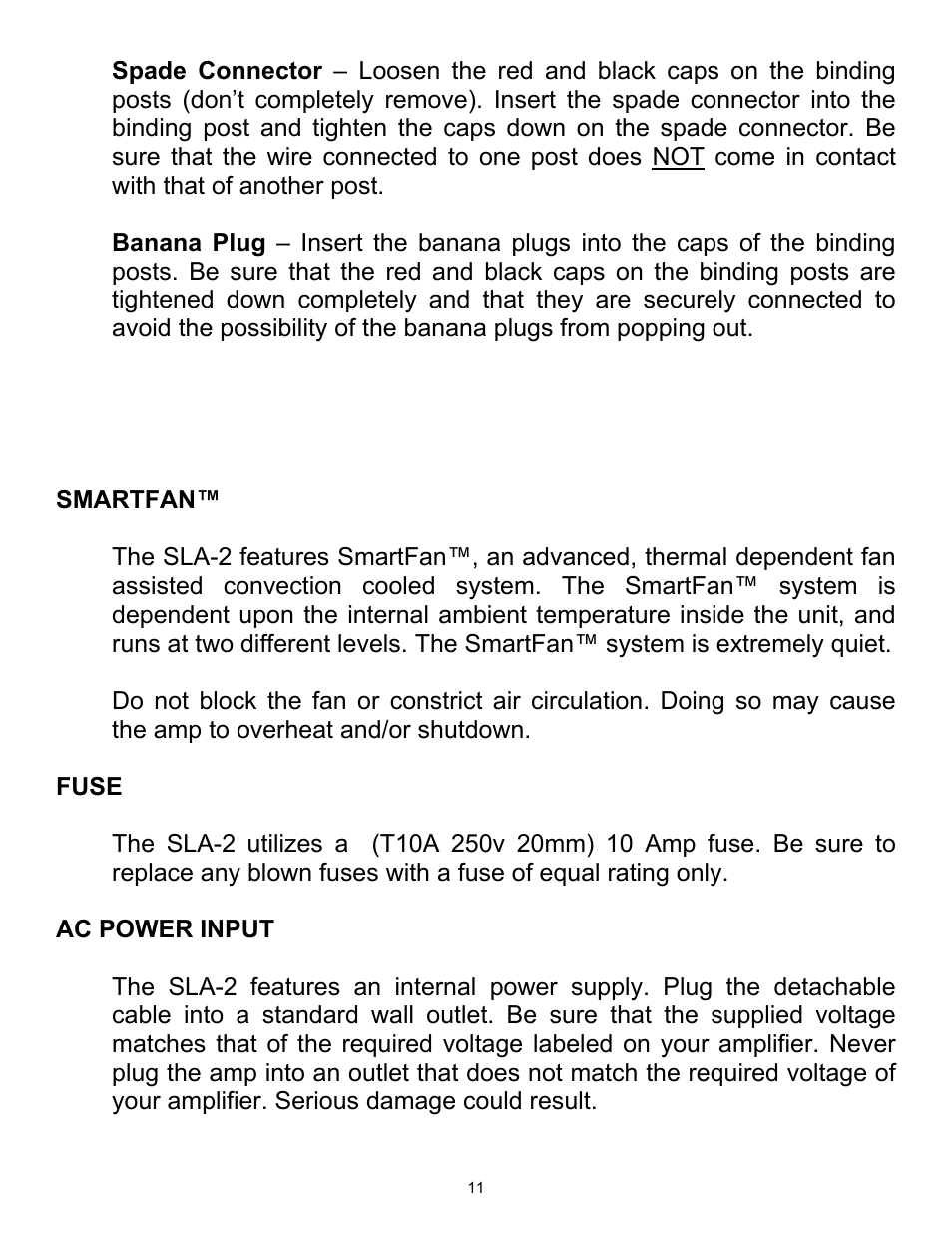 ART Pro Audio SLA2 - 200W Power Amplifier User Manual | Page 11 / 16