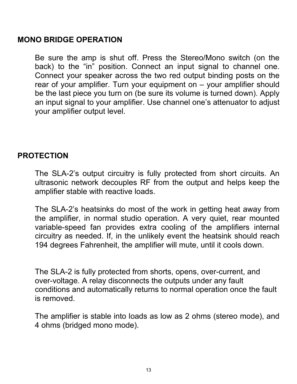 ART Pro Audio SLA2 - 200W Power Amplifier User Manual | Page 13 / 16
