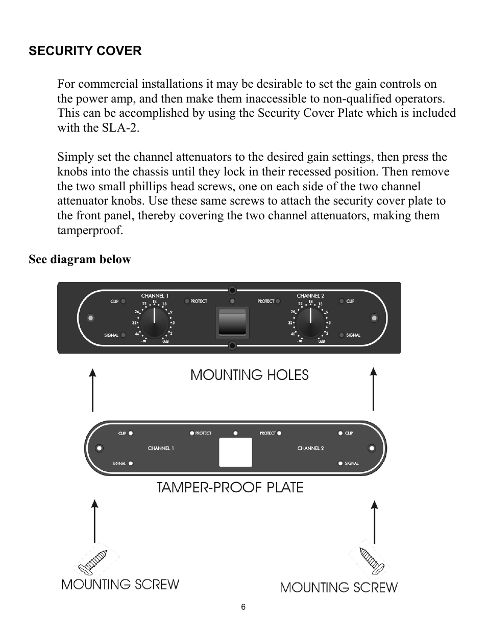 Security cover | ART Pro Audio SLA2 - 200W Power Amplifier User Manual | Page 6 / 16