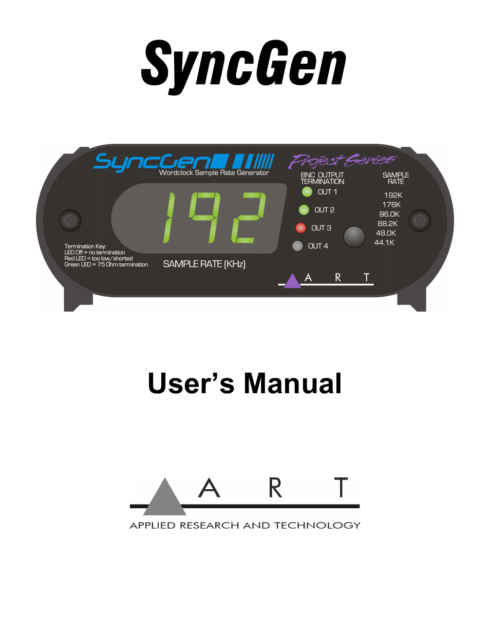 ART Pro Audio SyncGen - Word-Clock Generator User Manual | 12 pages