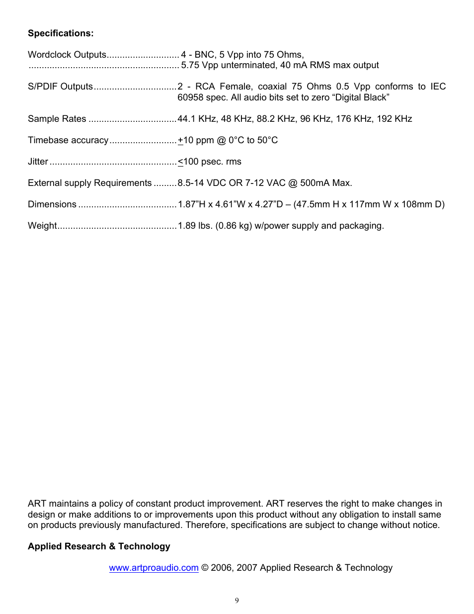 ART Pro Audio SyncGen - Word-Clock Generator User Manual | Page 10 / 12