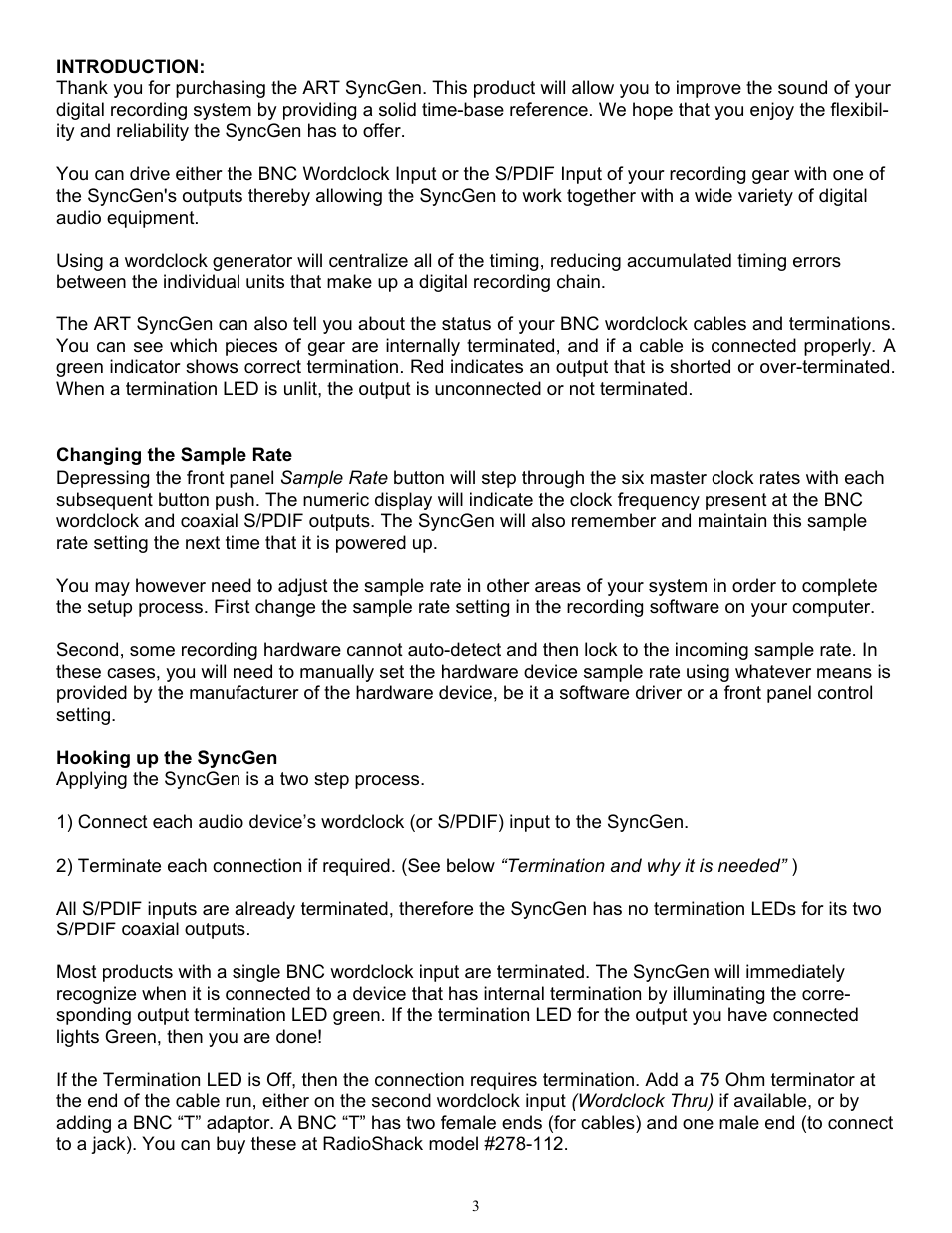 Changing the sample rate | ART Pro Audio SyncGen - Word-Clock Generator User Manual | Page 4 / 12