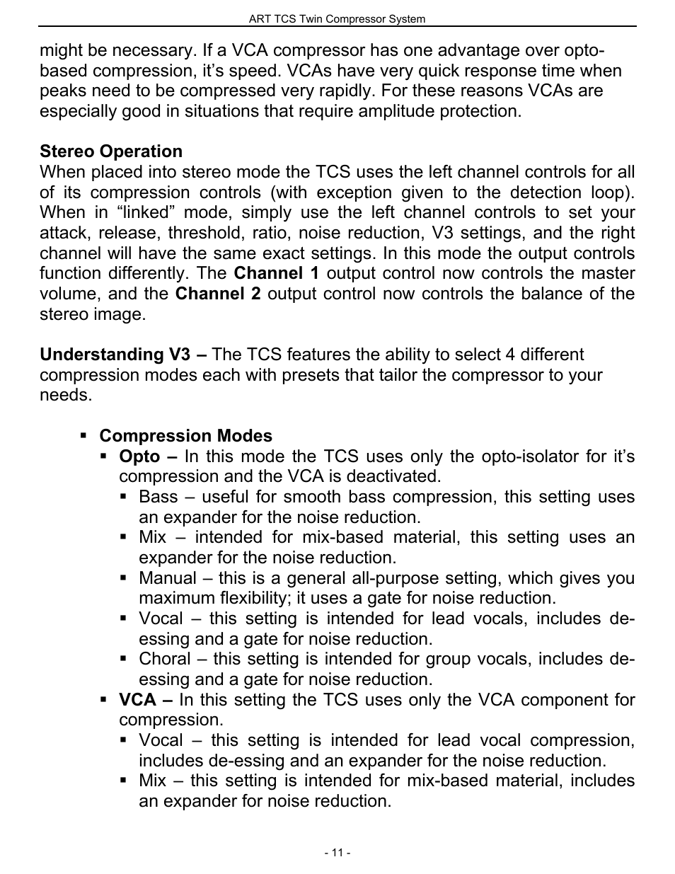 Understanding v3 – the tcs features the ability t | ART Pro Audio TCS - Twin Compressor System User Manual | Page 10 / 20