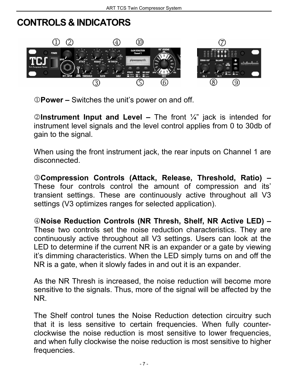 Controls & indicators | ART Pro Audio TCS - Twin Compressor System User Manual | Page 6 / 20