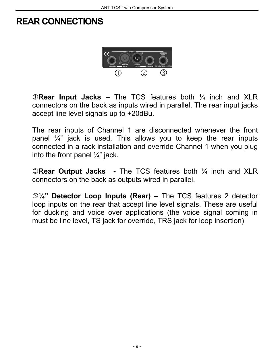 Rear connections | ART Pro Audio TCS - Twin Compressor System User Manual | Page 8 / 20
