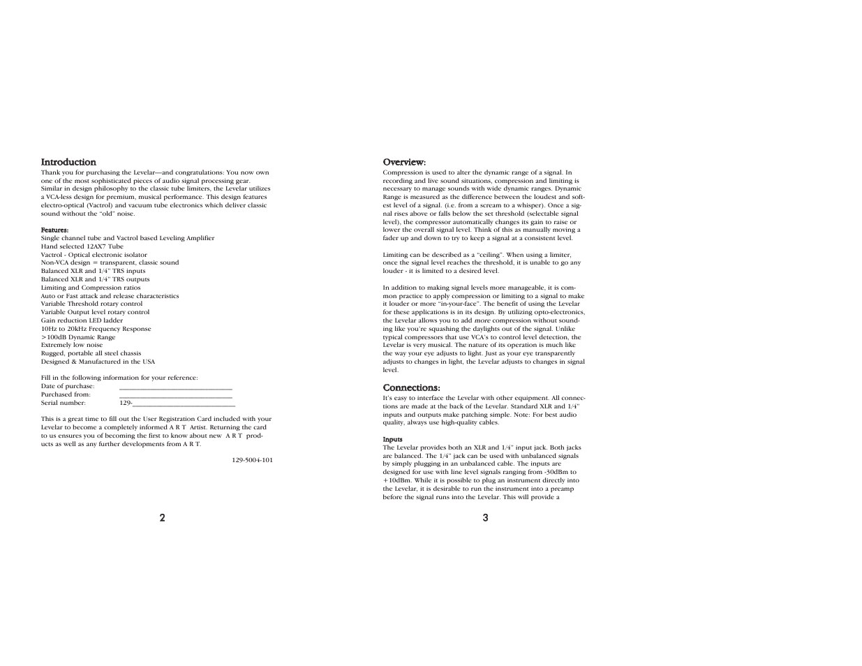 ART Pro Audio The Levelar - Tube Compressor User Manual | Page 2 / 5