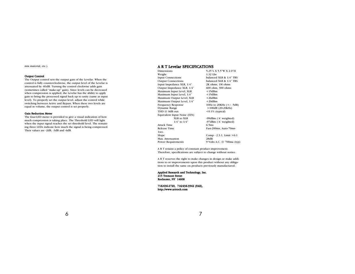 ART Pro Audio The Levelar - Tube Compressor User Manual | Page 4 / 5