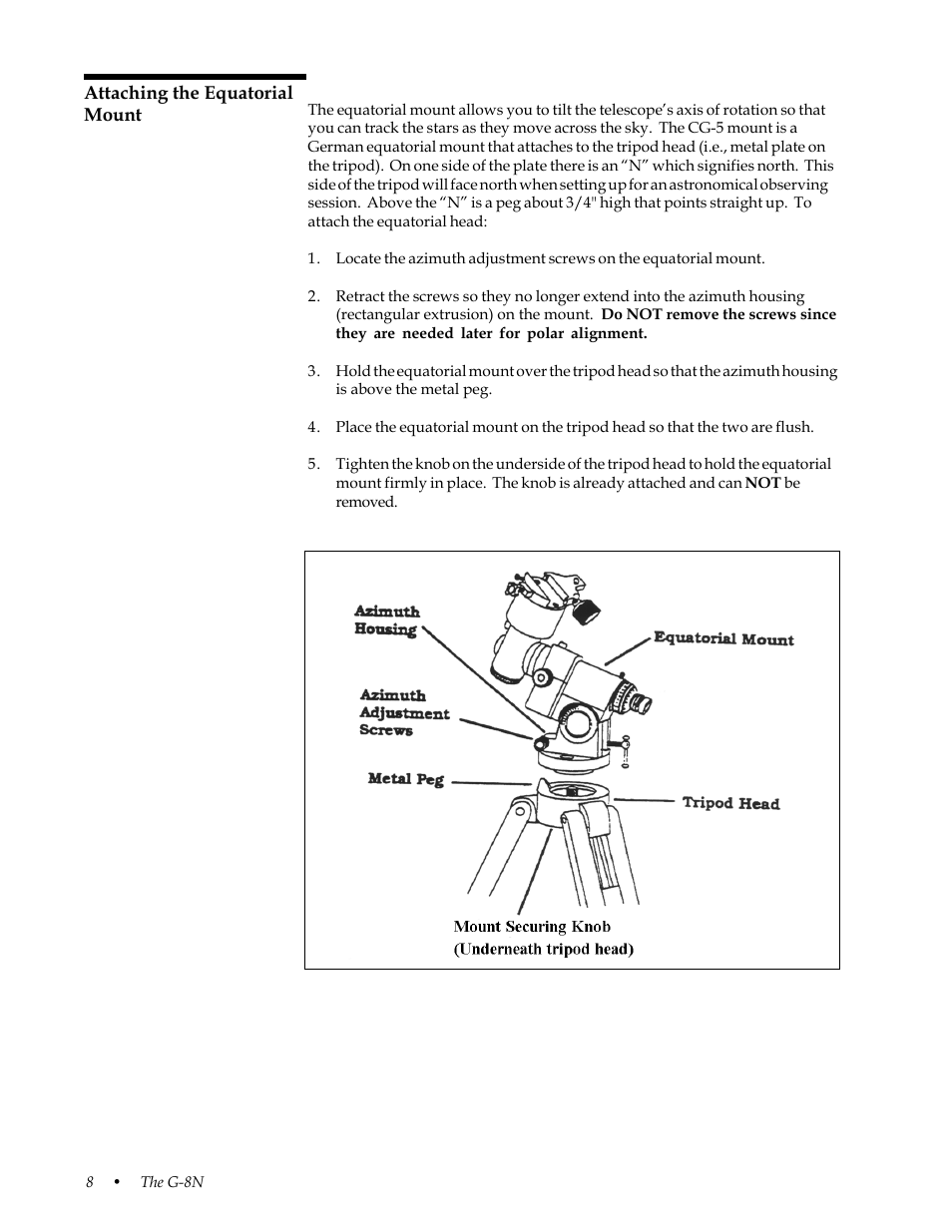 Attaching the equatorial mount | Celestron 31058 User Manual | Page 11 / 60