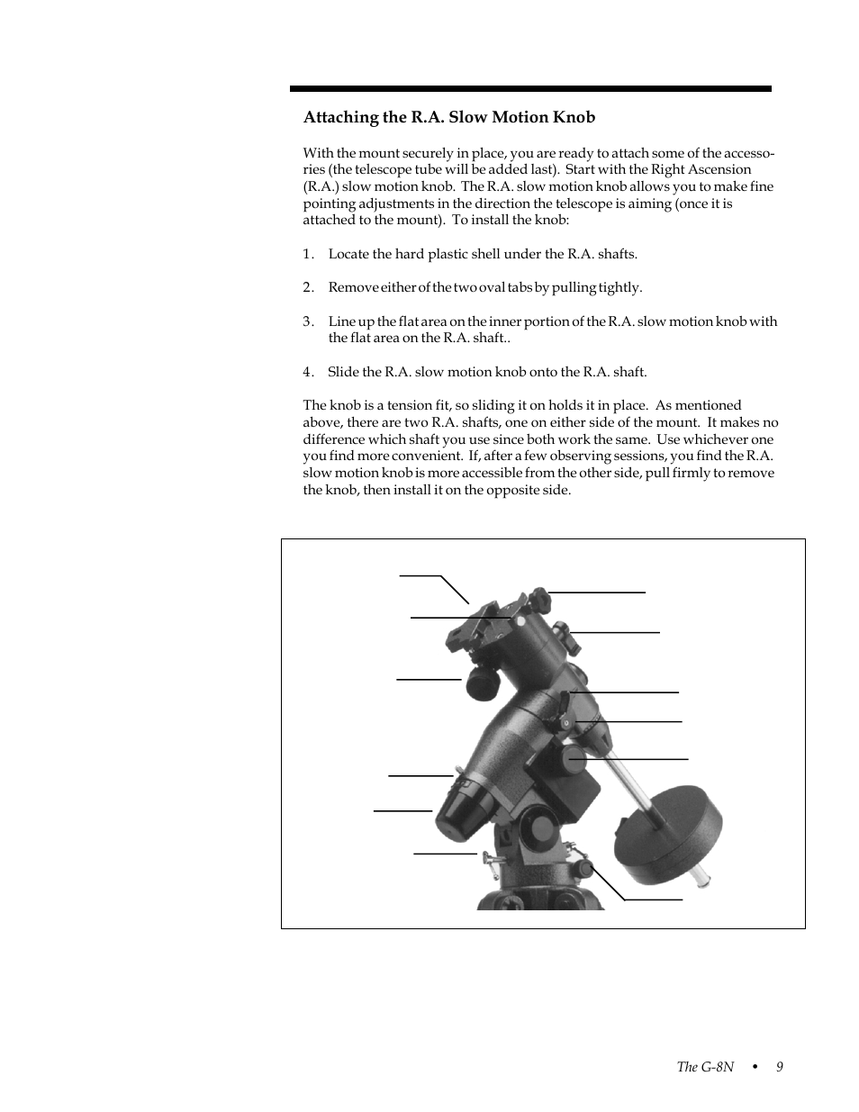 Attaching the r.a. slow motion knob | Celestron 31058 User Manual | Page 12 / 60
