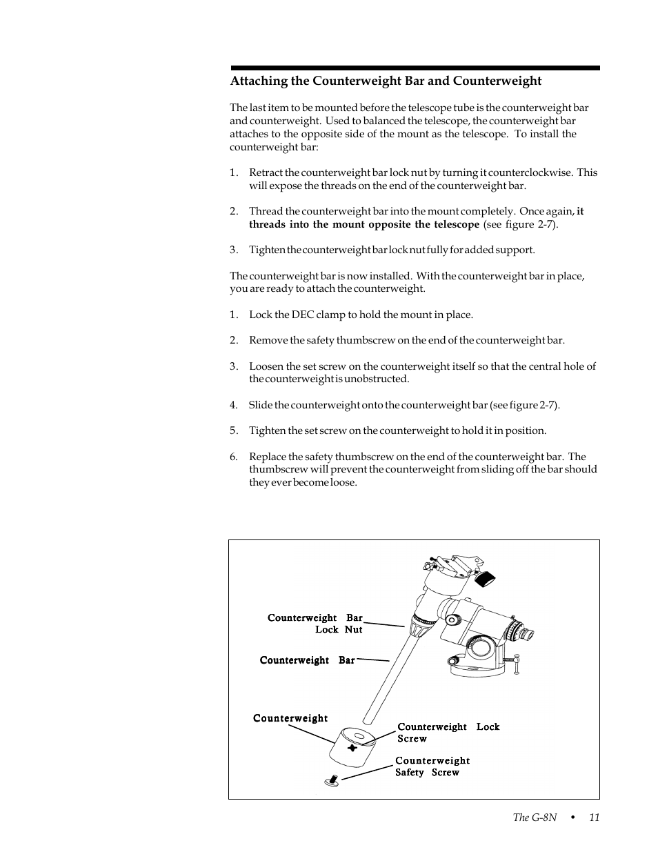 Attaching the counterweight, Attaching the counterweight bar and counterweight | Celestron 31058 User Manual | Page 14 / 60