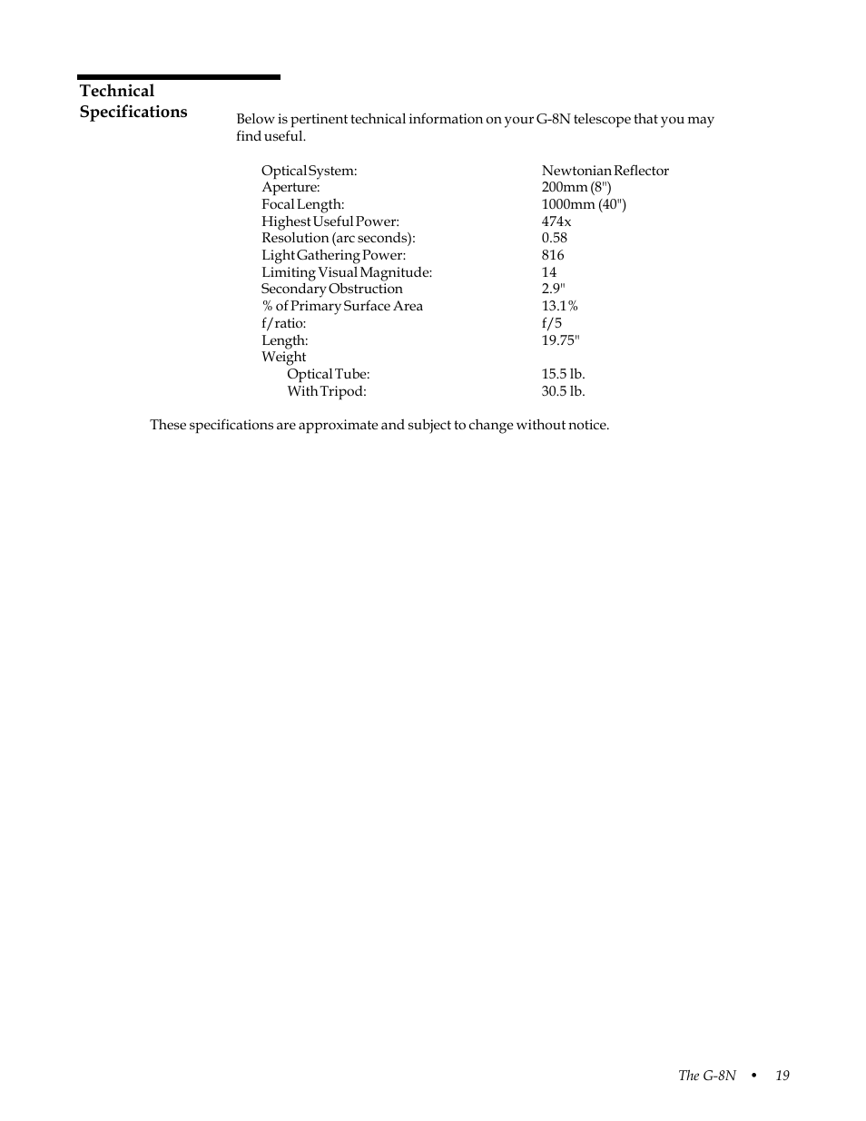 Technical specification | Celestron 31058 User Manual | Page 22 / 60