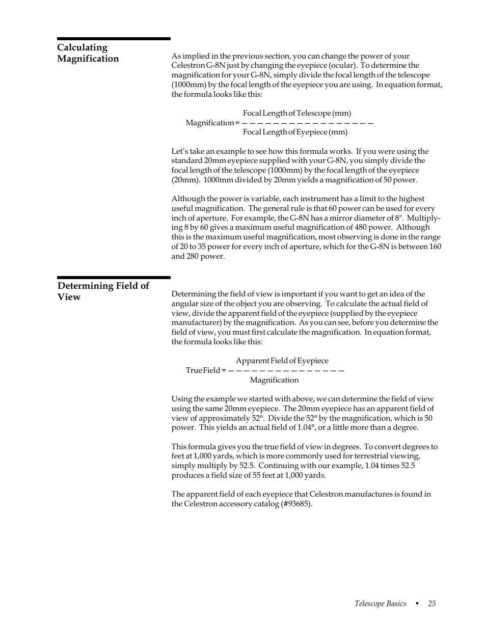 Calculating magnification, Determining field of view | Celestron 31058 User Manual | Page 28 / 60