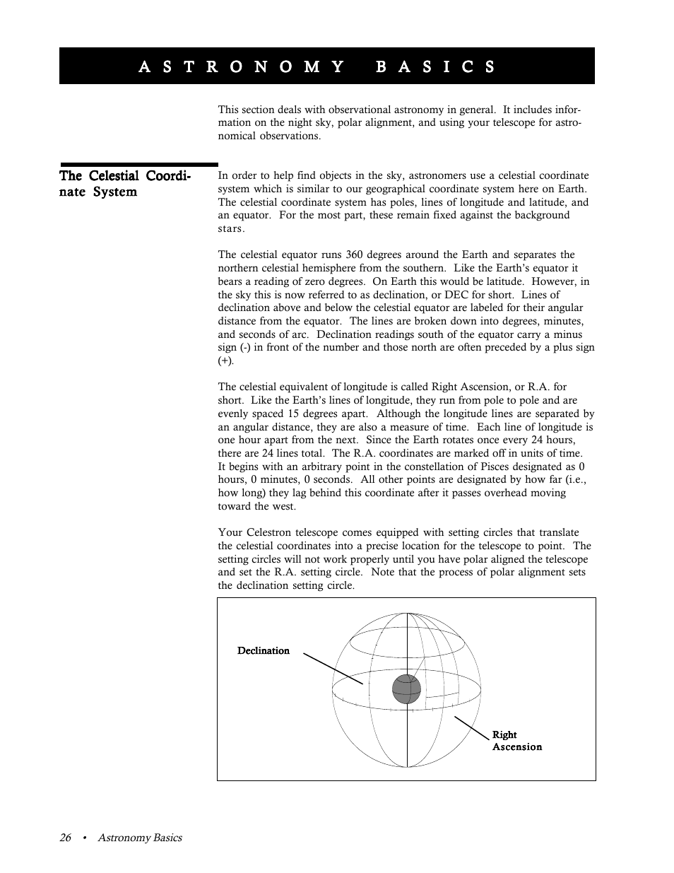 Astronomy basics, Celestial coordinate system, The celestial coordi | Celestron 31058 User Manual | Page 29 / 60