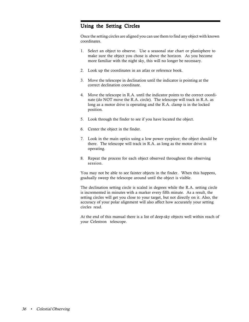 Using the setting circle | Celestron 31058 User Manual | Page 39 / 60