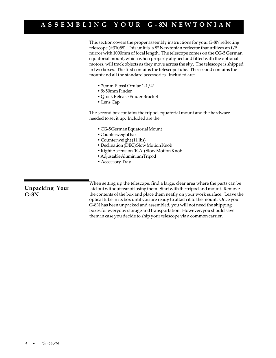 Assembling your g-8n | Celestron 31058 User Manual | Page 7 / 60