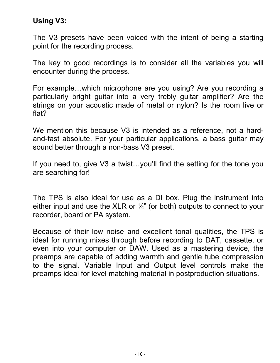 ART Pro Audio TPS - Tube Preamp System User Manual | Page 10 / 13