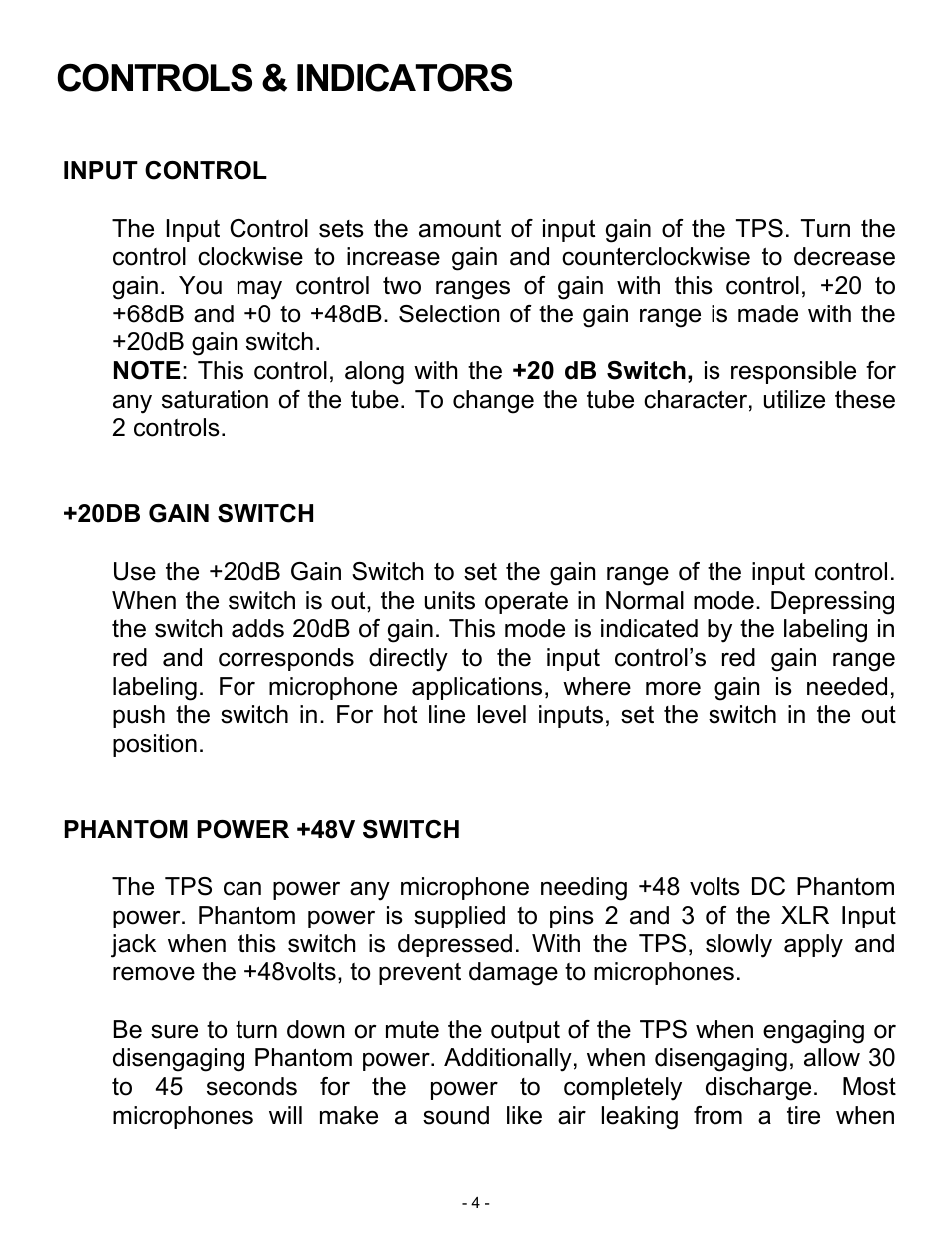 Controls & indicators | ART Pro Audio TPS - Tube Preamp System User Manual | Page 4 / 13