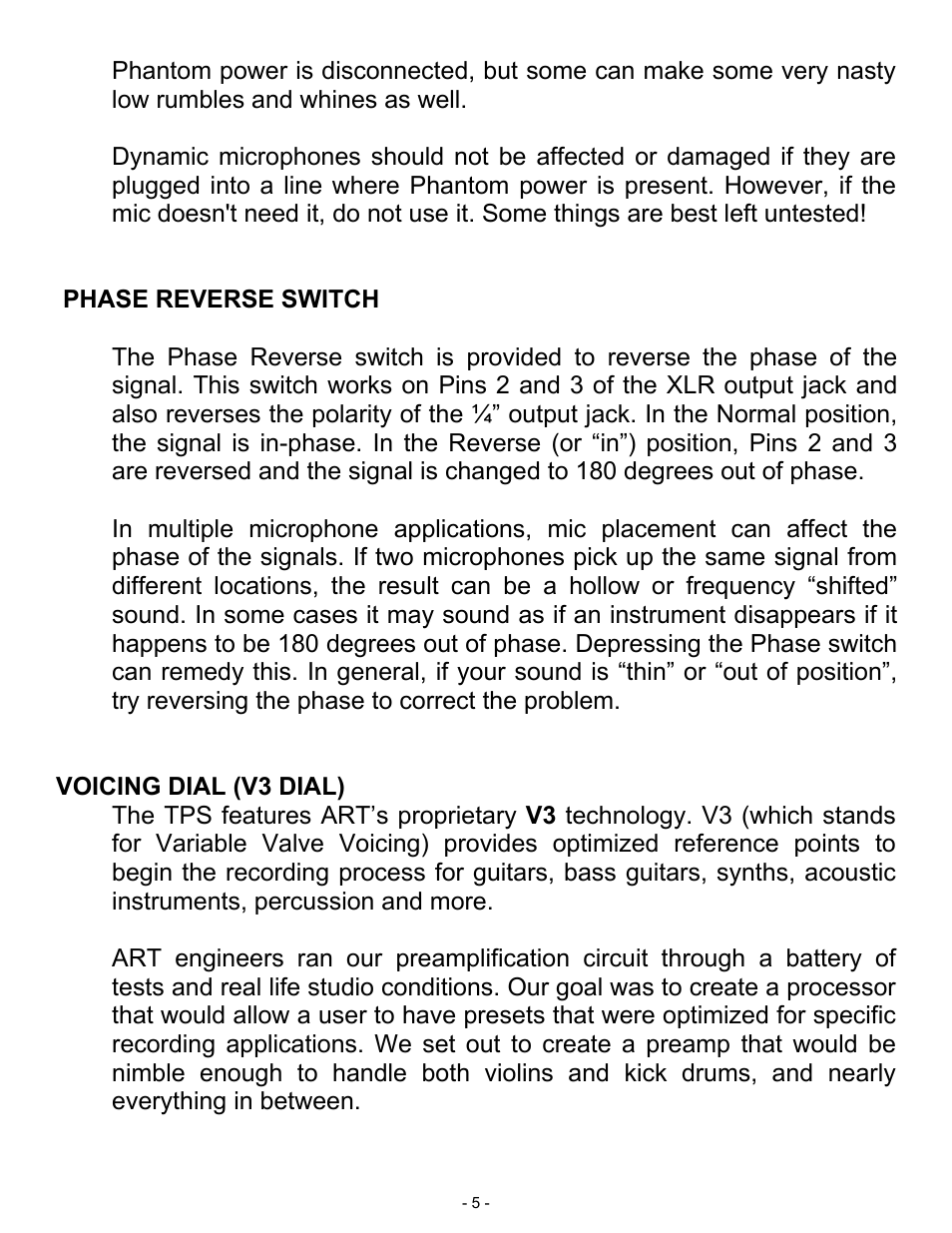 ART Pro Audio TPS - Tube Preamp System User Manual | Page 5 / 13