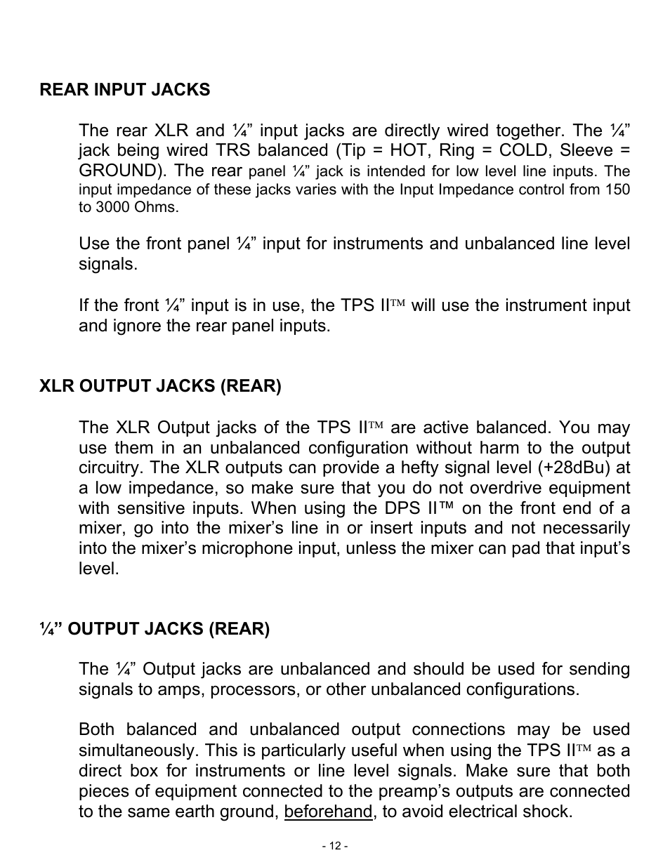 ART Pro Audio TPS II - Tube Preamplifier System User Manual | Page 12 / 18