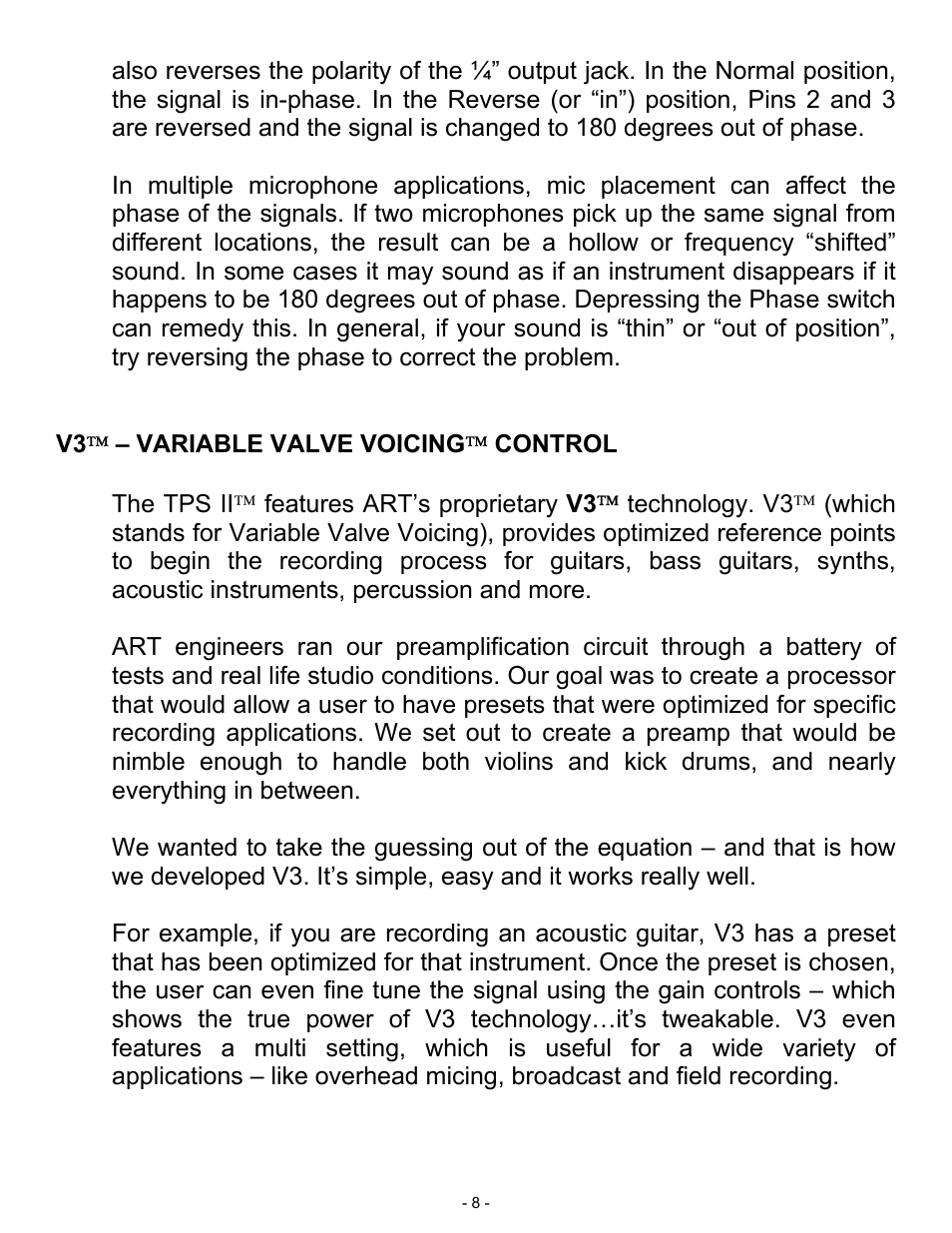 ART Pro Audio TPS II - Tube Preamplifier System User Manual | Page 8 / 18