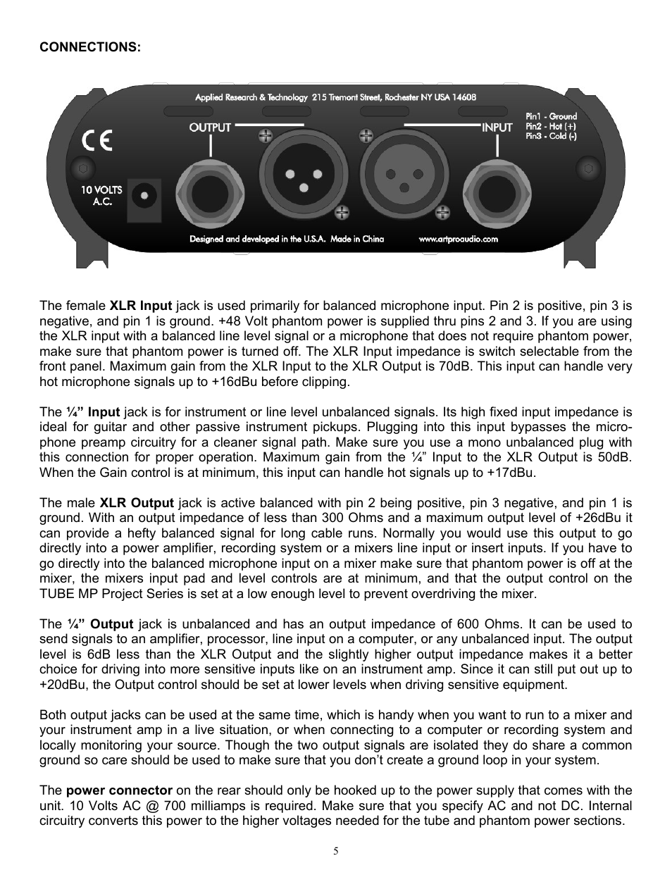 ART Pro Audio Tube MP - Project Series User Manual | Page 5 / 12