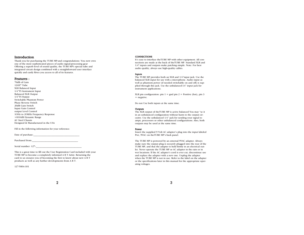 ART Pro Audio Tube MP - The Original User Manual | Page 2 / 5