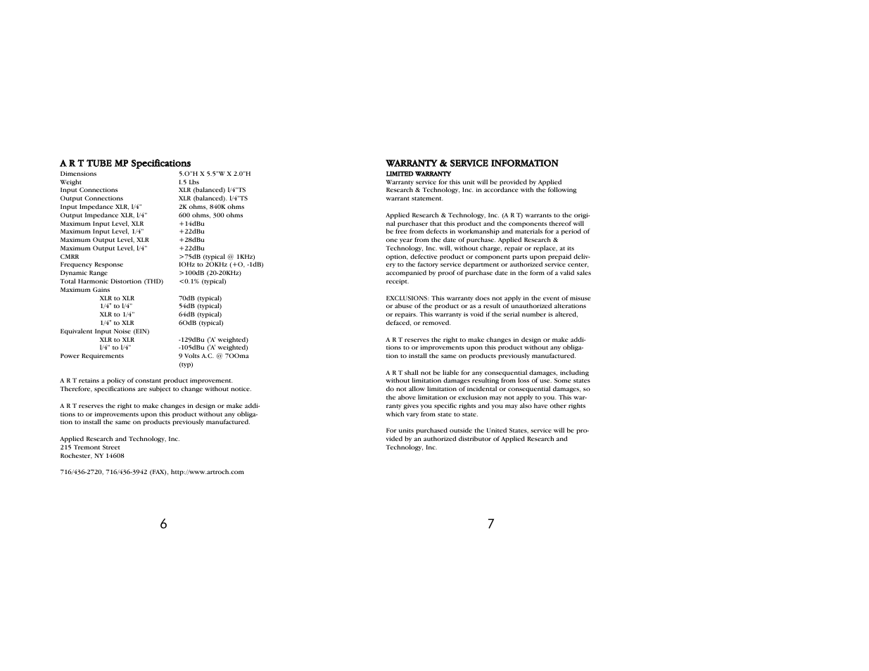 ART Pro Audio Tube MP - The Original User Manual | Page 4 / 5