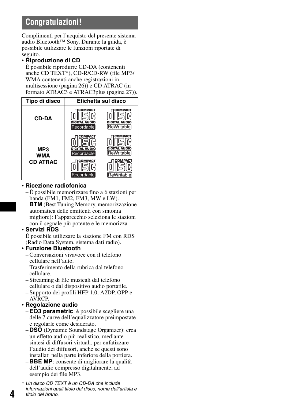 Congratulazioni | Sony MEX-BT5000 User Manual | Page 102 / 204