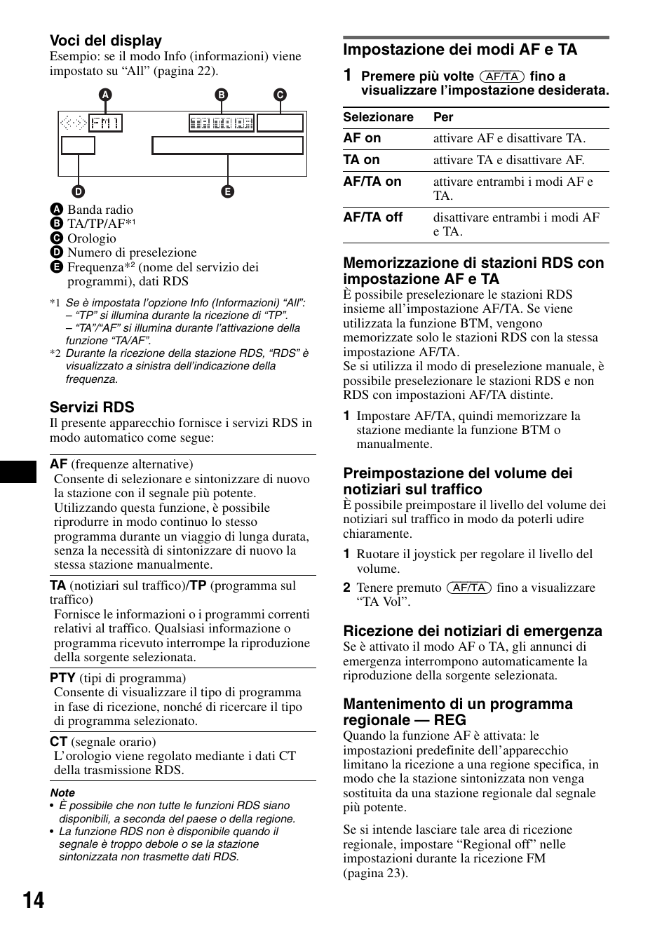 Impostazione dei modi af e ta | Sony MEX-BT5000 User Manual | Page 112 / 204