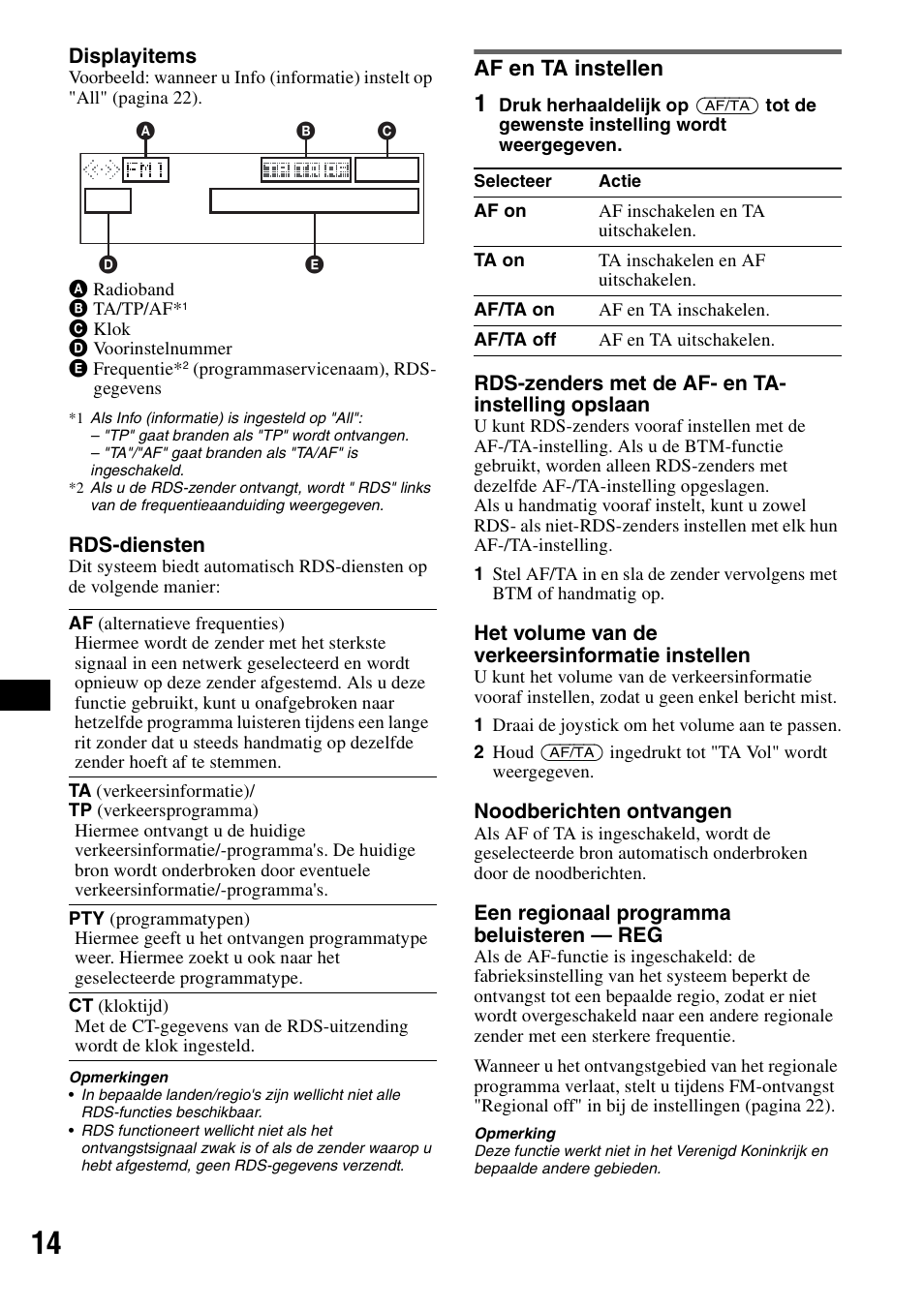 Af en ta instellen, S 14 | Sony MEX-BT5000 User Manual | Page 146 / 204