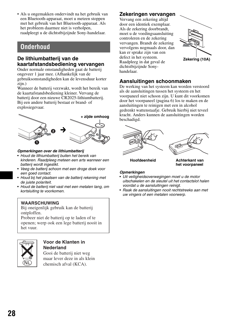 Onderhoud | Sony MEX-BT5000 User Manual | Page 160 / 204