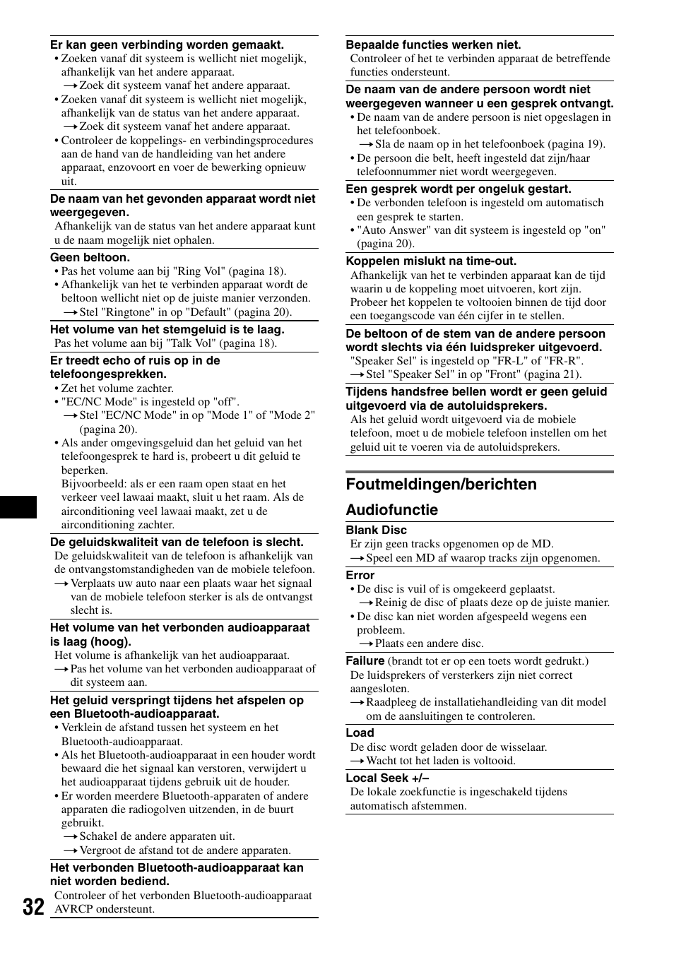 Foutmeldingen/berichten, Audiofunctie | Sony MEX-BT5000 User Manual | Page 164 / 204