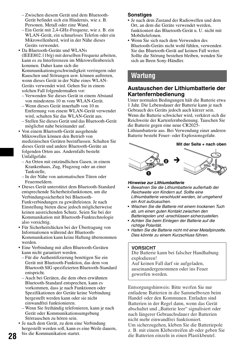 Wartung | Sony MEX-BT5000 User Manual | Page 58 / 204