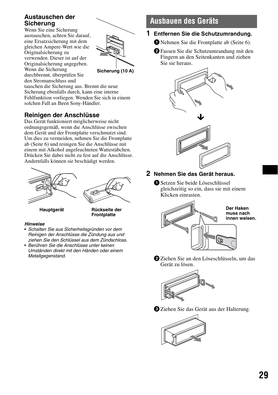 Ausbauen des geräts | Sony MEX-BT5000 User Manual | Page 59 / 204