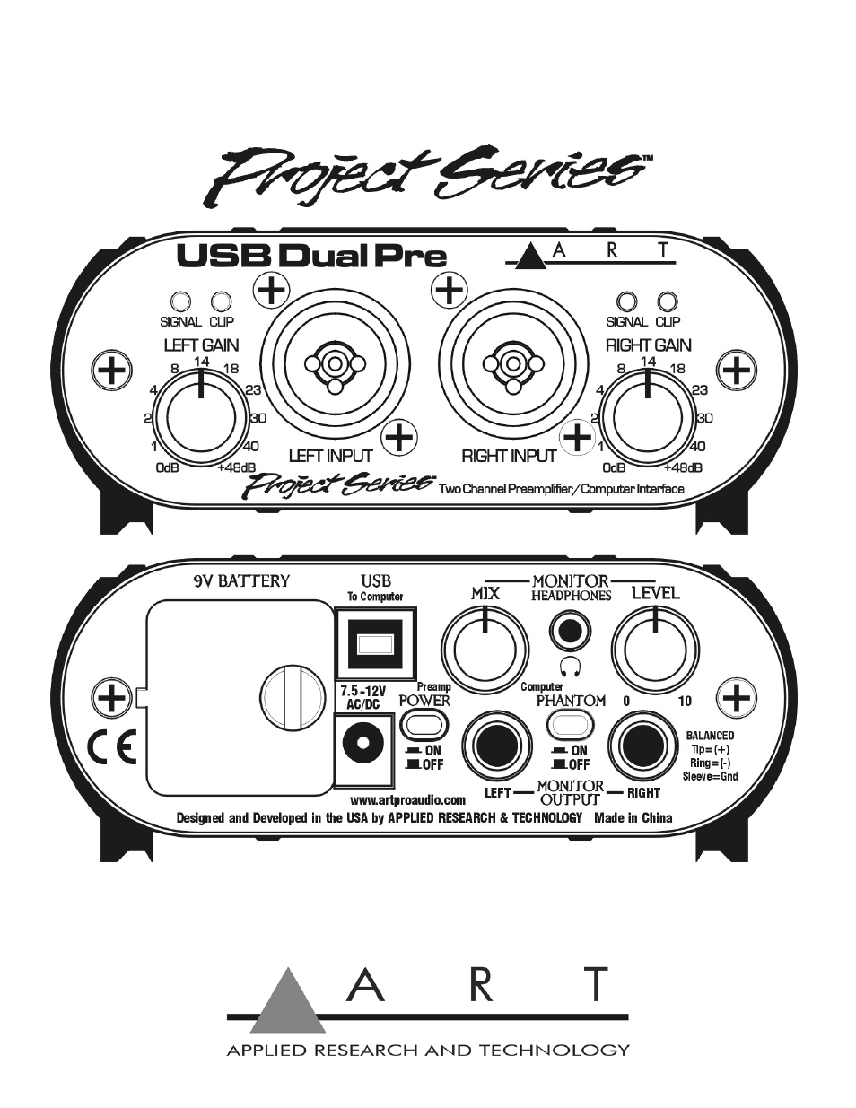 ART Pro Audio USB Dual Pre Project Series - Two Ch USB Pre User Manual | 12 pages