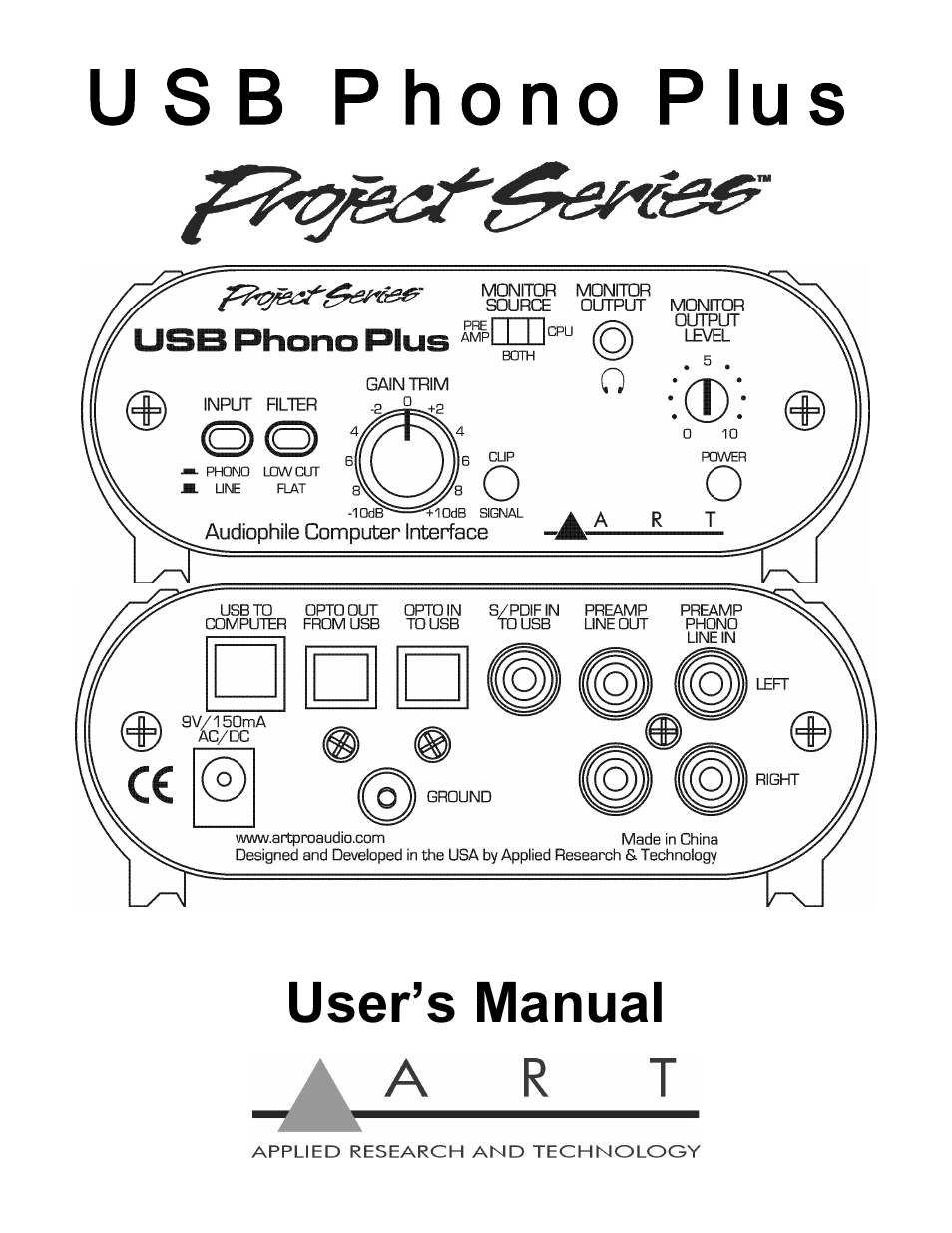 ART Pro Audio USB Phono Plus - Project Series User Manual | 16 pages