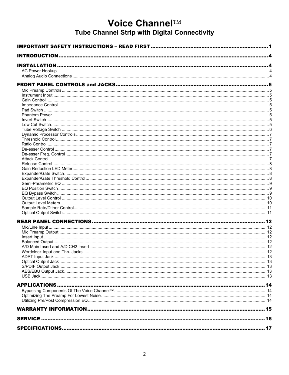 Voice channel, Tube channel strip with digital connectivity | ART Pro Audio VoiceChannel - Tube Channel Strip with Digital Outs User Manual | Page 3 / 20