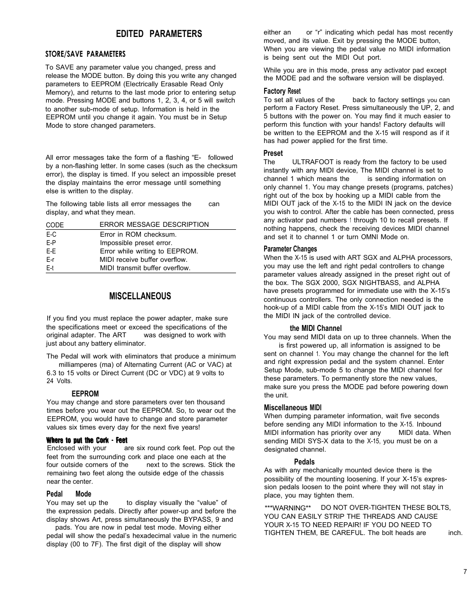 Saving edited parameters, Miscellaneous, Programmlng examples 7 | ART Pro Audio X-15 - Ultra MIDI Controller Pedal User Manual | Page 8 / 15