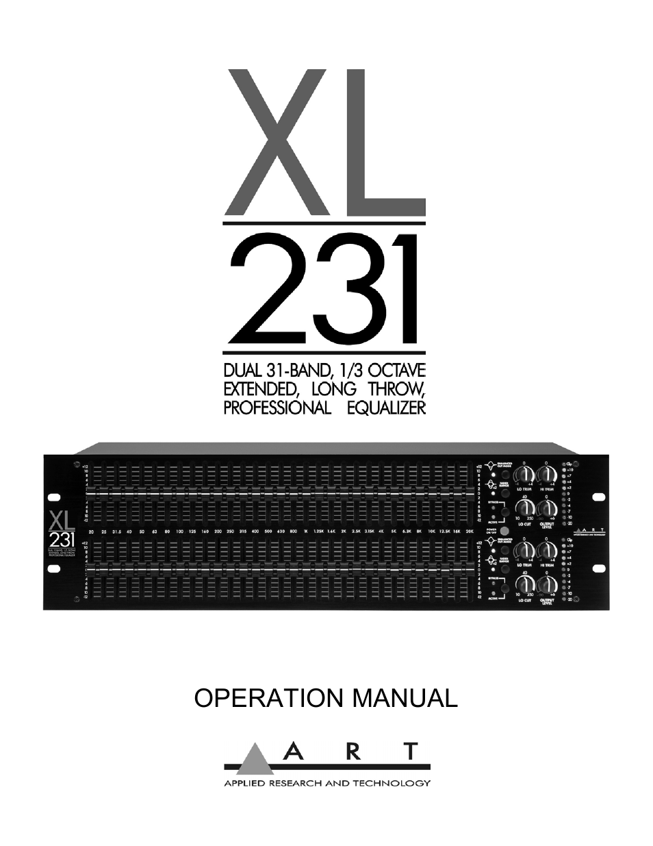 ART Pro Audio XL231 - Dual 31-Band, 1/3 Octave, Graphic EQ User Manual | 20 pages