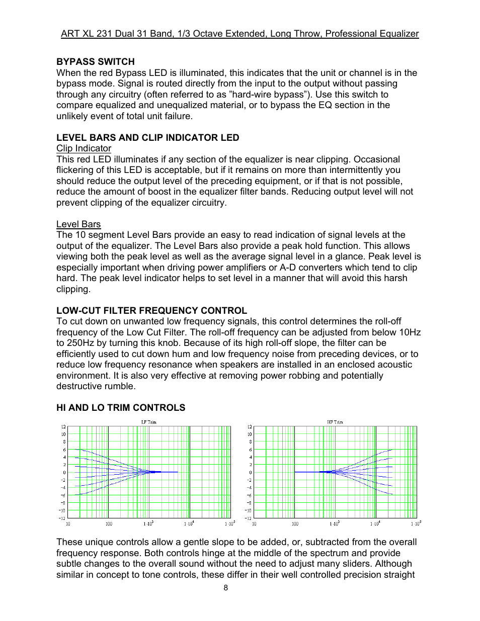 ART Pro Audio XL231 - Dual 31-Band, 1/3 Octave, Graphic EQ User Manual | Page 8 / 20