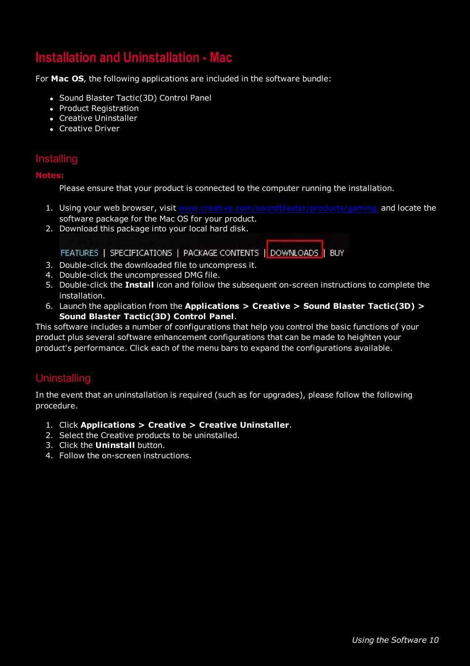 Installation and uninstallation - mac, Installing, Uninstalling | Ready-Set-Mount Creative Tactic 3D Range GH0230 User Manual | Page 11 / 27