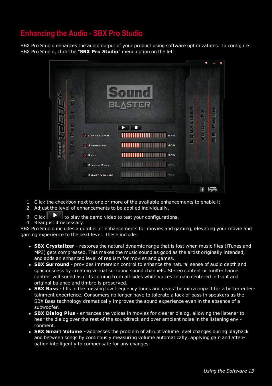 Enhancing the audio - sbx pro studio | Ready-Set-Mount Creative Tactic 3D Range GH0230 User Manual | Page 14 / 27