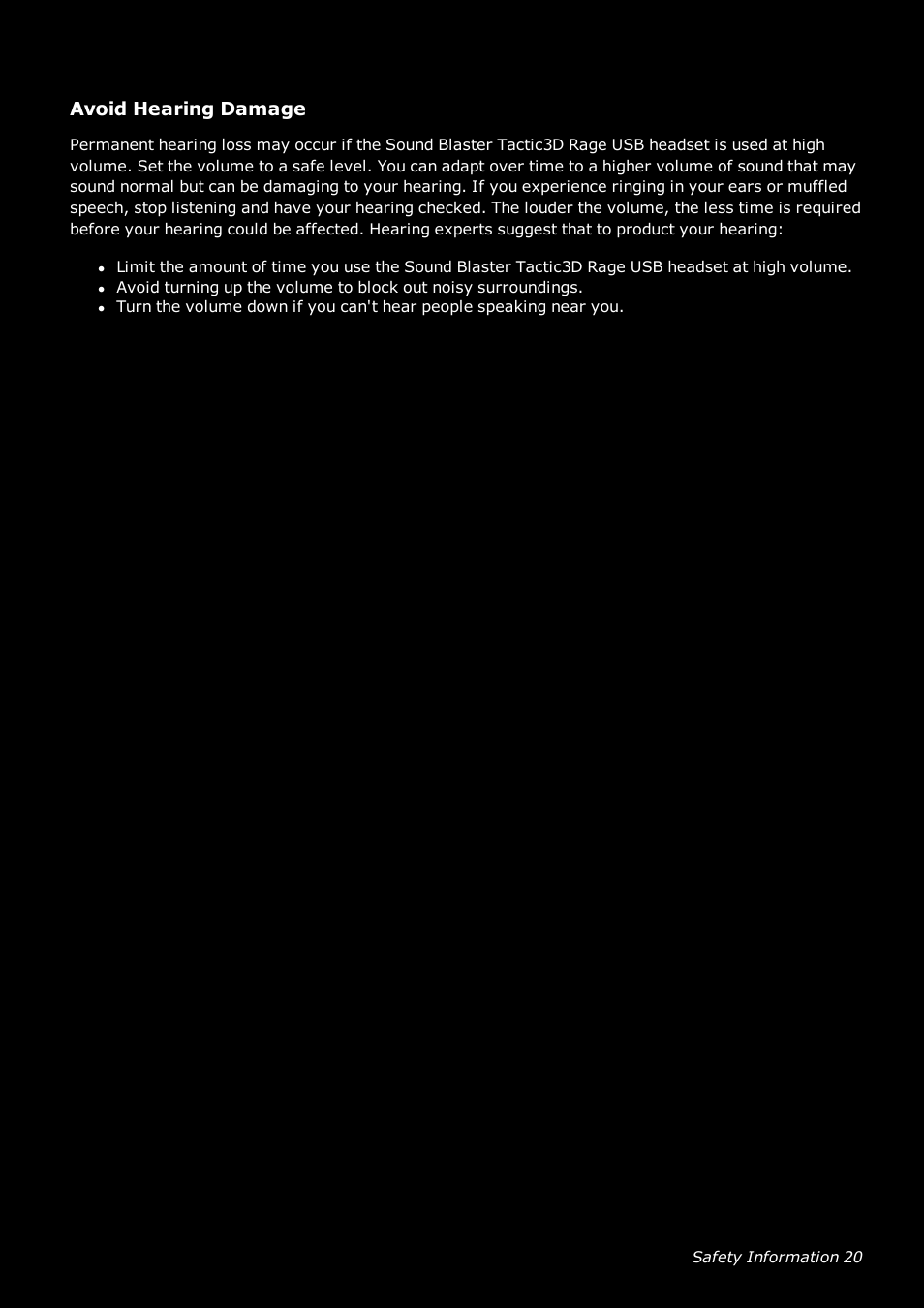 Avoid hearing damage | Ready-Set-Mount Creative Tactic 3D Range GH0230 User Manual | Page 21 / 27