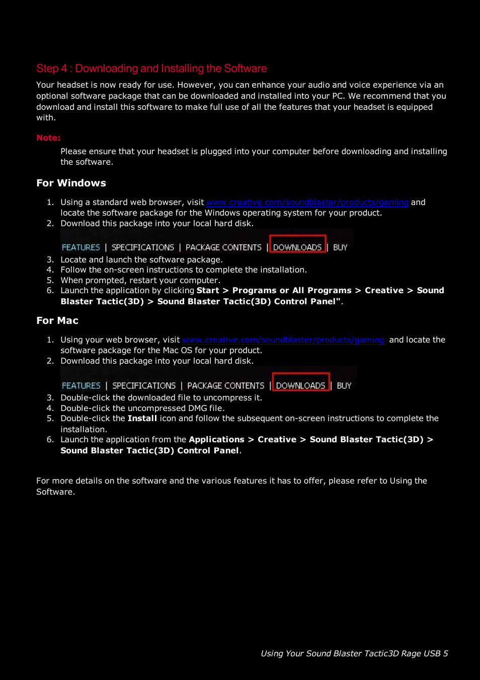 Step 4 : downloading and installing the software, For windows, For mac | Ready-Set-Mount Creative Tactic 3D Range GH0230 User Manual | Page 6 / 27