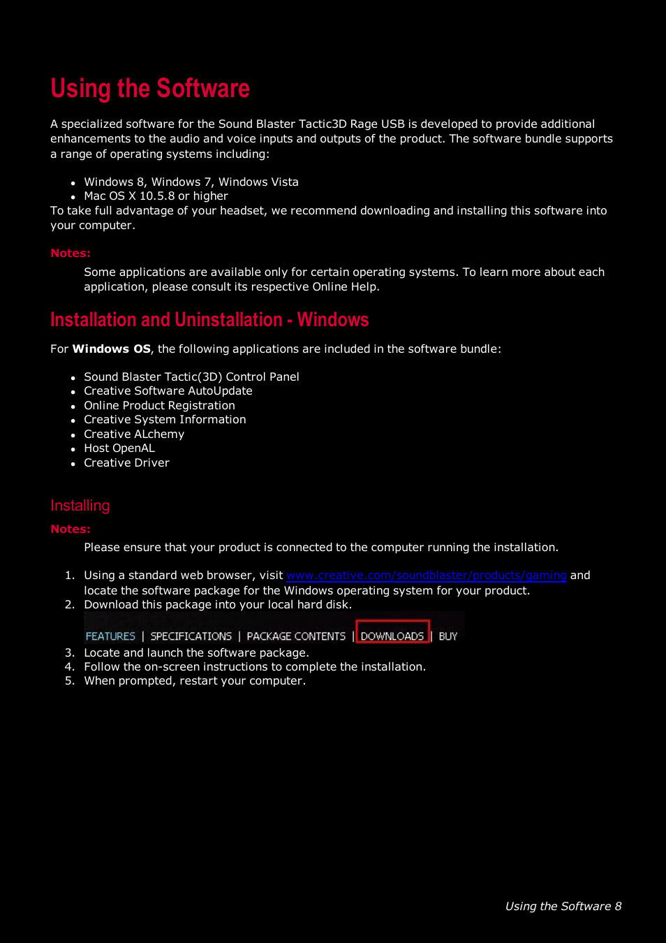 Using the software, Installation and uninstallation - windows, Installing | Ready-Set-Mount Creative Tactic 3D Range GH0230 User Manual | Page 9 / 27