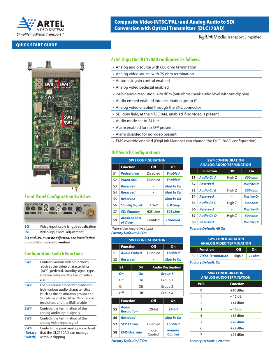 Artel DLC170AD User Manual | 2 pages