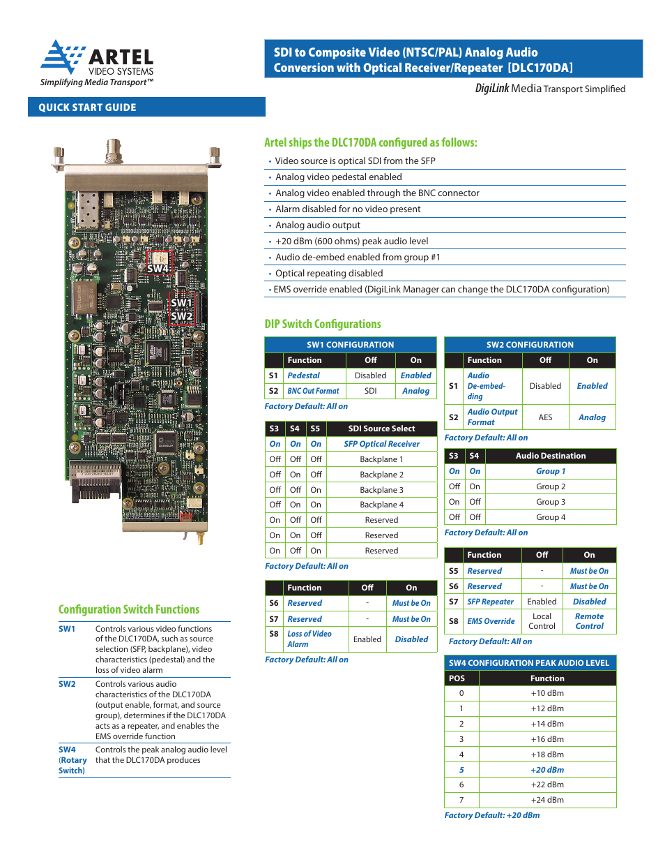 Artel DLC170DA User Manual | 2 pages