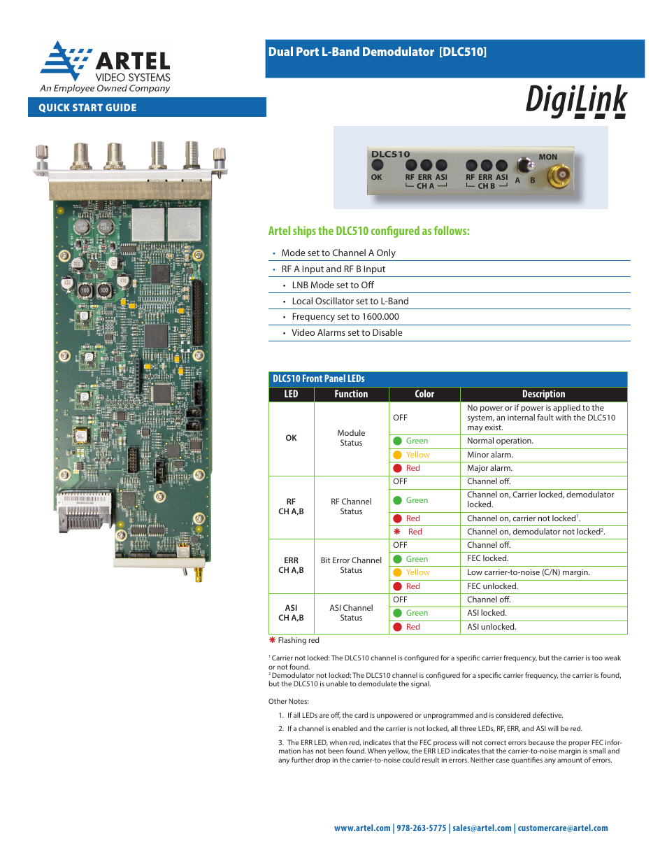 Artel DLC510 User Manual | 2 pages